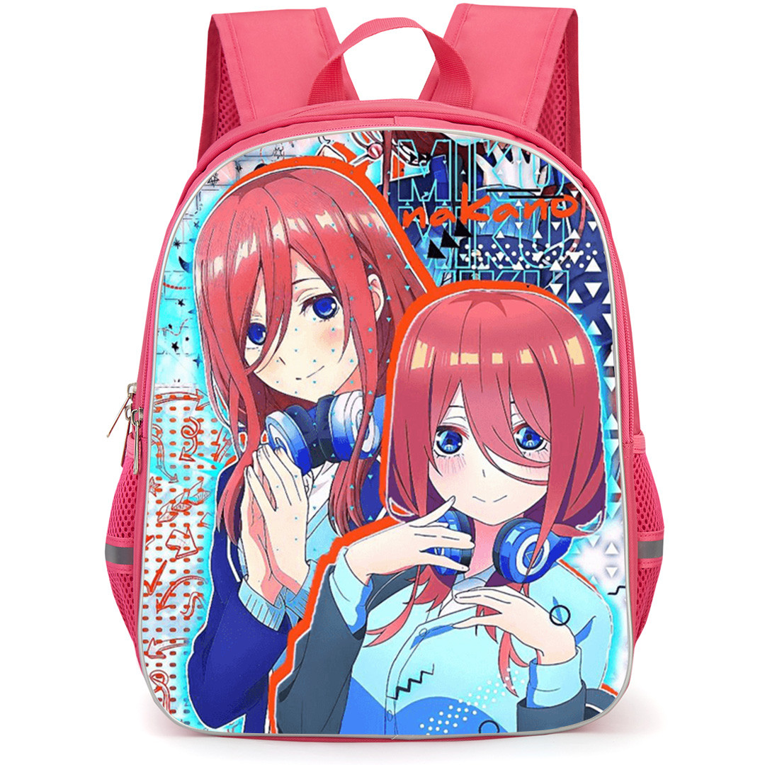 The Quintessential Quintuplets Miku Nakano Backpack School Bag StudentPack - Miku Nakano Wearing Blue Headphones Around Her Neck Collage