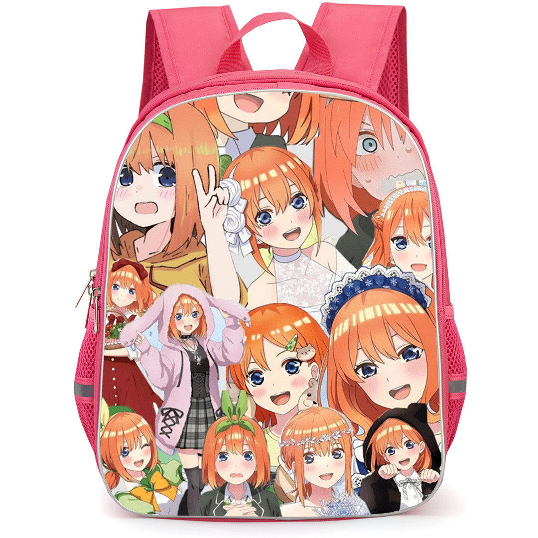 The Quintessential Quintuplets Yotsuba Nakano Backpack School Bag StudentPack - Yotsuba Nakano Shows Green Ribbon with Multiple Poses Collage