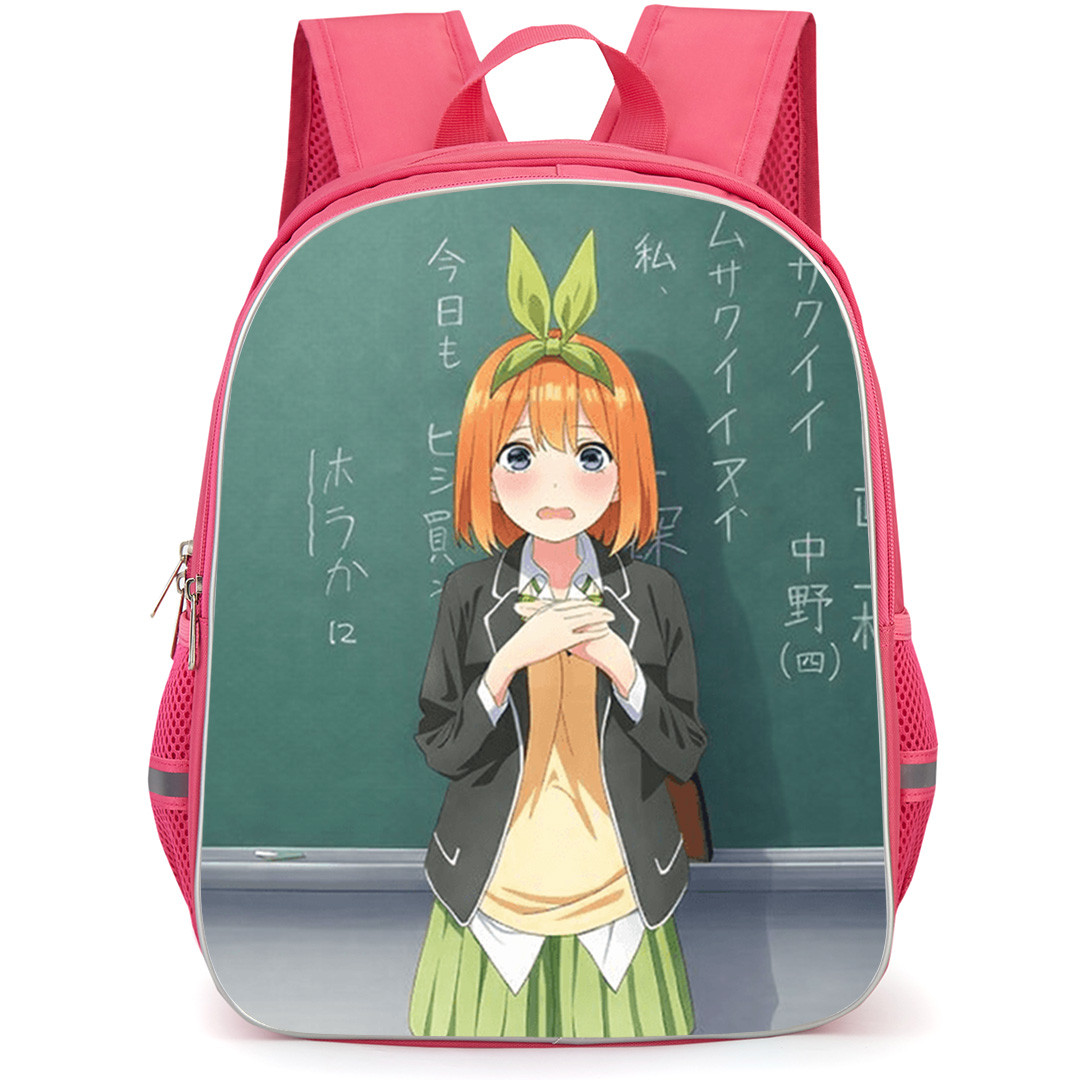 The Quintessential Quintuplets Yotsuba Nakano Backpack School Bag StudentPack - Yotsuba Nakano Standing in Classroom in Front of a Chalkboard Poster