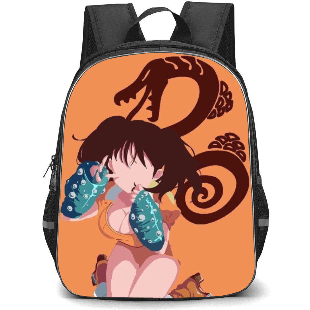 The Seven Deadly Sins Diane Backpack Student Pack - Diane Jump Portrait Vector Art On Orange Background