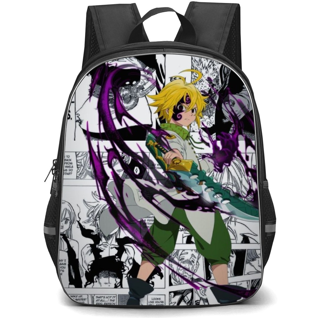 The Seven Deadly Sins Meliodas Backpack Student Pack - Meliodas Sword Fierce Portrait Manga Background