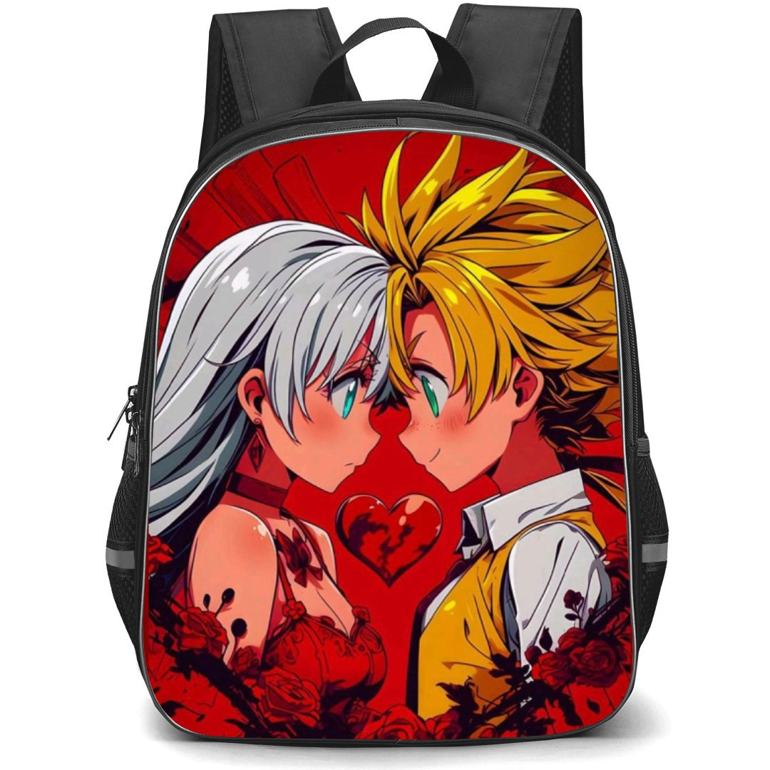 The Seven Deadly Sins Backpack Student Pack - Meliodas And Elizabeth Portrait Heart Red Background