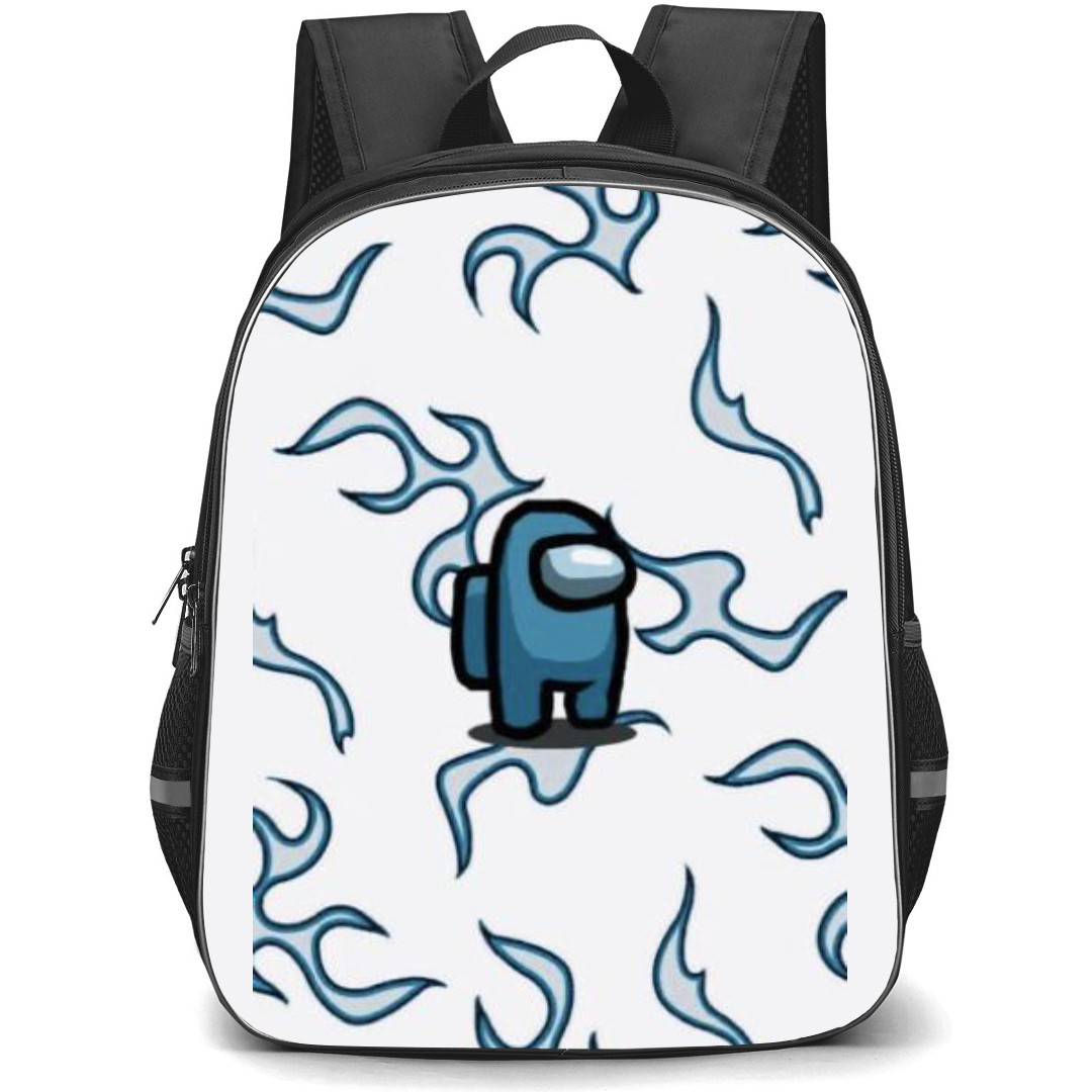 Among Us Blue Backpack StudentPack - Blue On Teal Flame Background