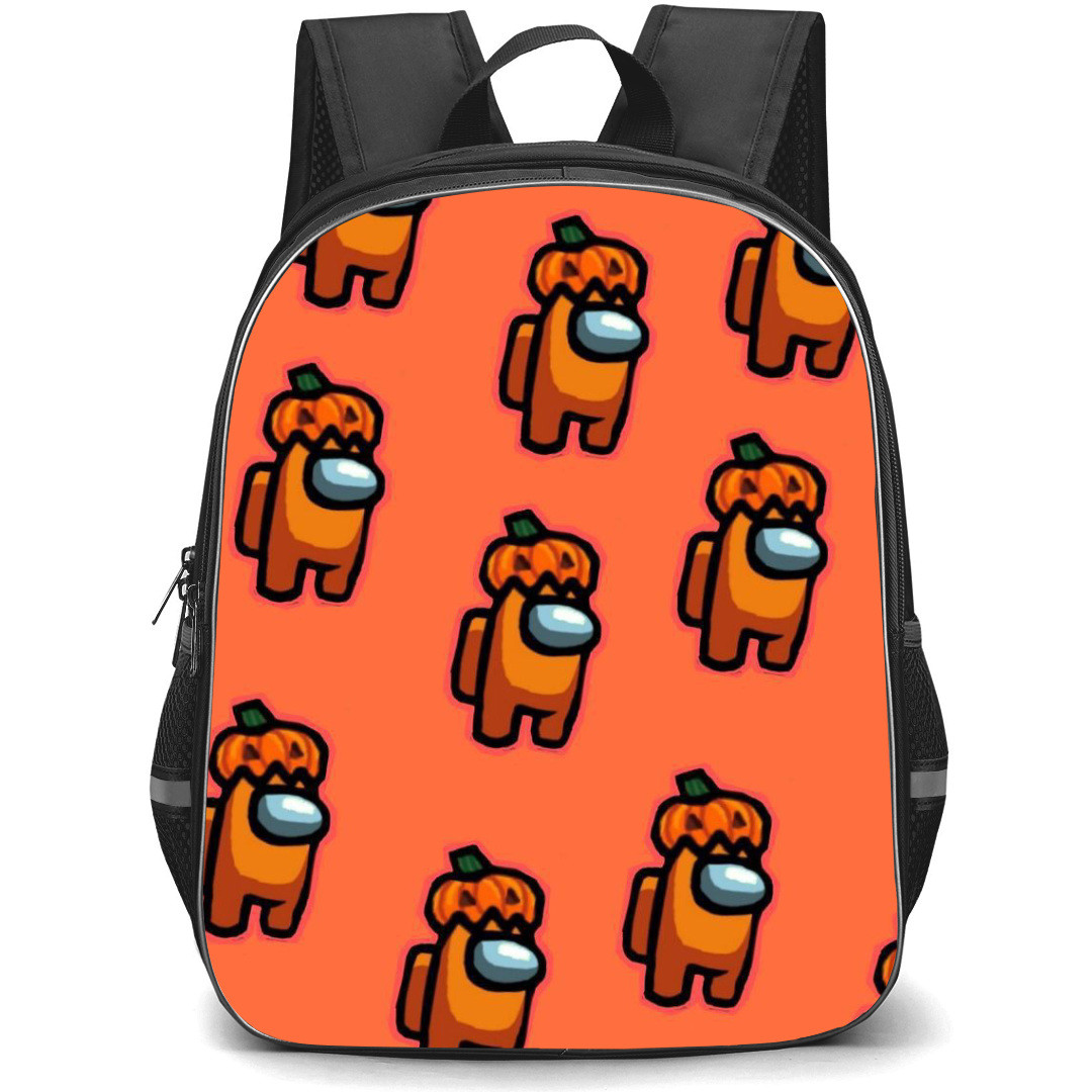 Among Us Orange Backpack StudentPack - Orange With Pumpkin Hat On Orange Background