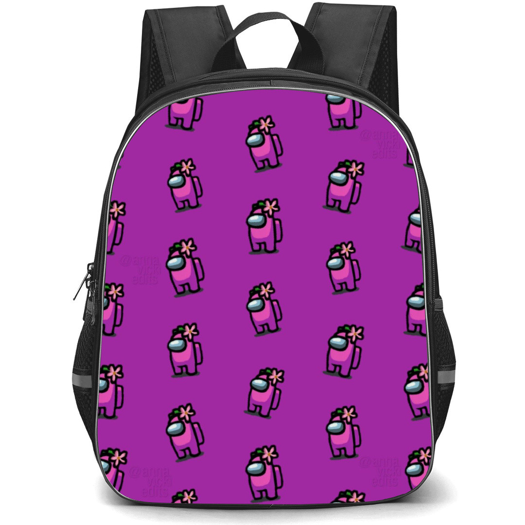 Among Us Purple Backpack StudentPack - Purple Flower Hat Pattern Art On Purple Background