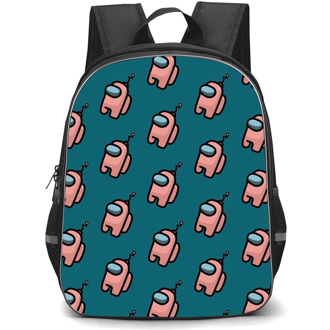 Among Us Pink Backpack StudentPack - Pink Pattern Art On Cyan Background