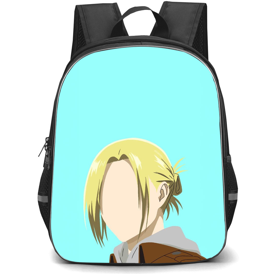 Attack On Titan Annie Backpack StudentPack - Attack on Titan Annie Side Portrait Minimalist On Blue Background