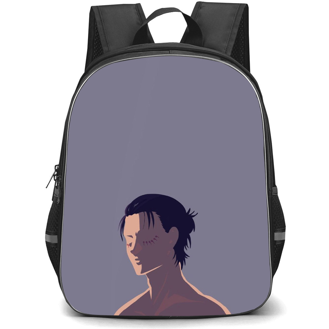 Attack On Titan Eren Backpack StudentPack - Attack on Titan Eren Portrait Minimalist Art On Grey Background