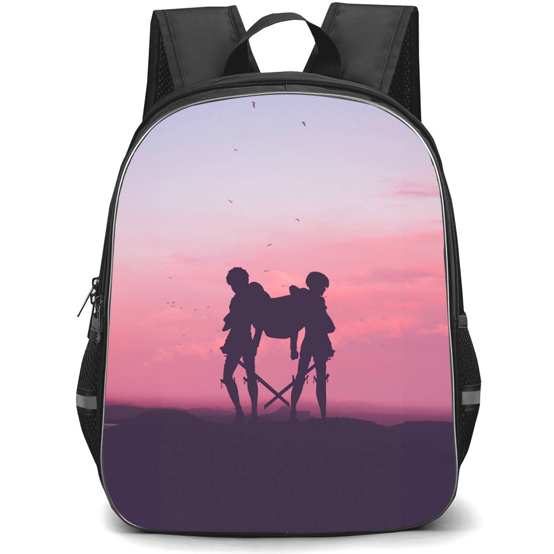 Attack On Titan Backpack StudentPack - Attack on Titan Eren And Levi Standing Silhoutte Poster
