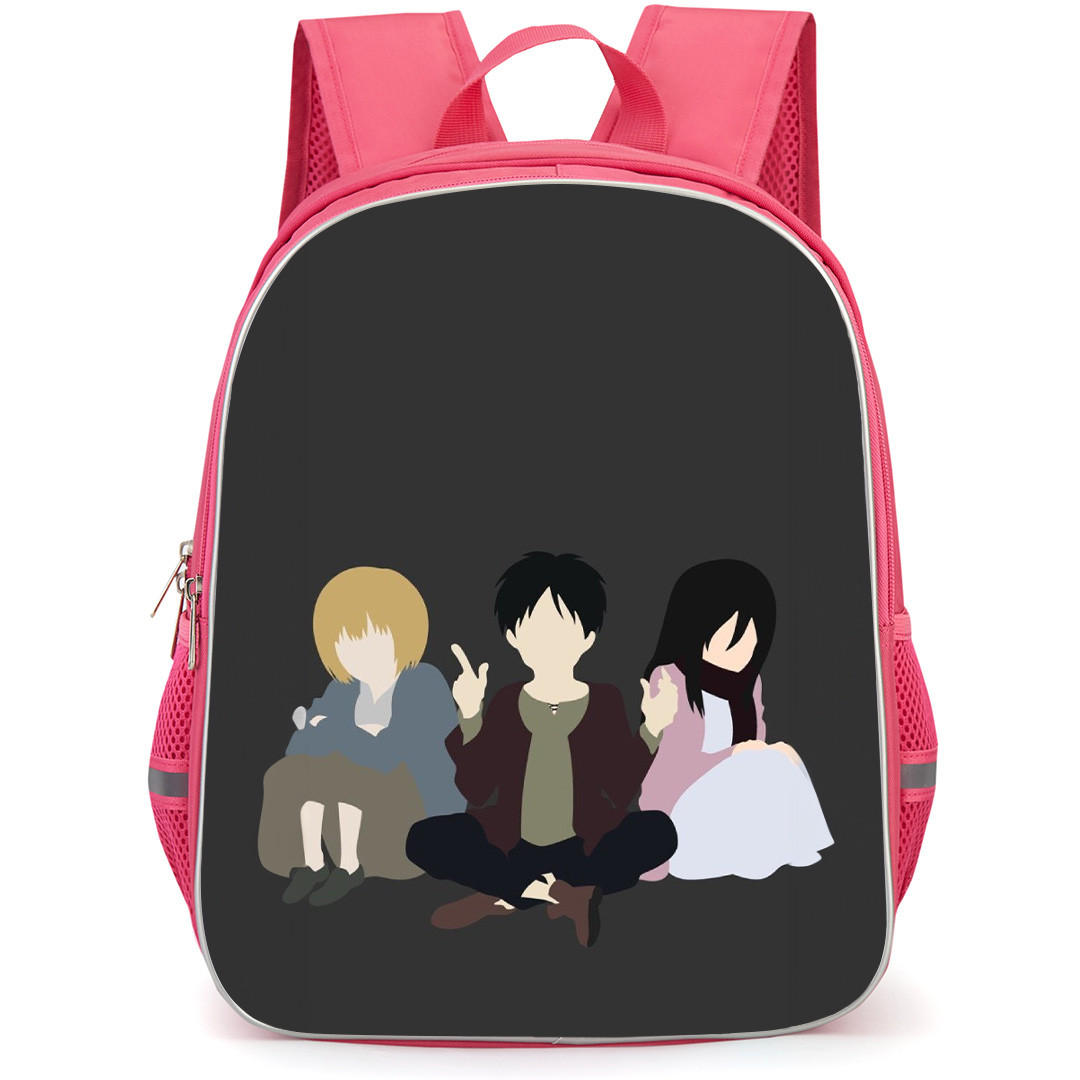 Attack On Titan Backpack StudentPack - Attack on Titan Eren Mkasa And Armin Sitting Minimalist Art On Grey Background