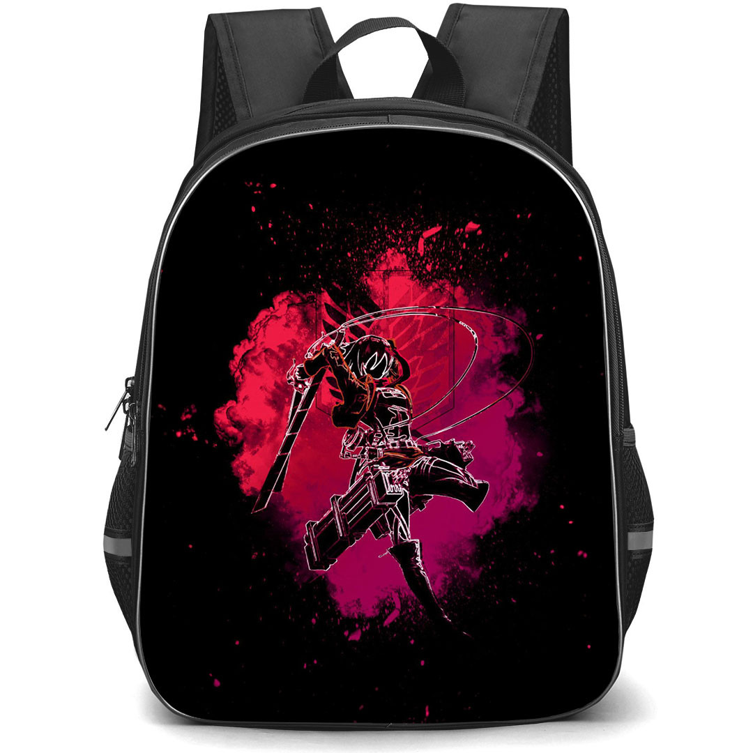 Attack On Titan Mikasa Backpack StudentPack - Attack on Titan Mikasa Minimalist Art On Watercolor Background