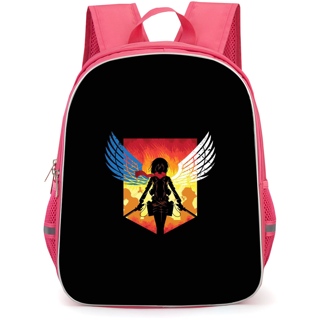 Attack On Titan Mikasa Backpack StudentPack - Attack on Titan Mikasa Attack Minimalist Art On Fire Background