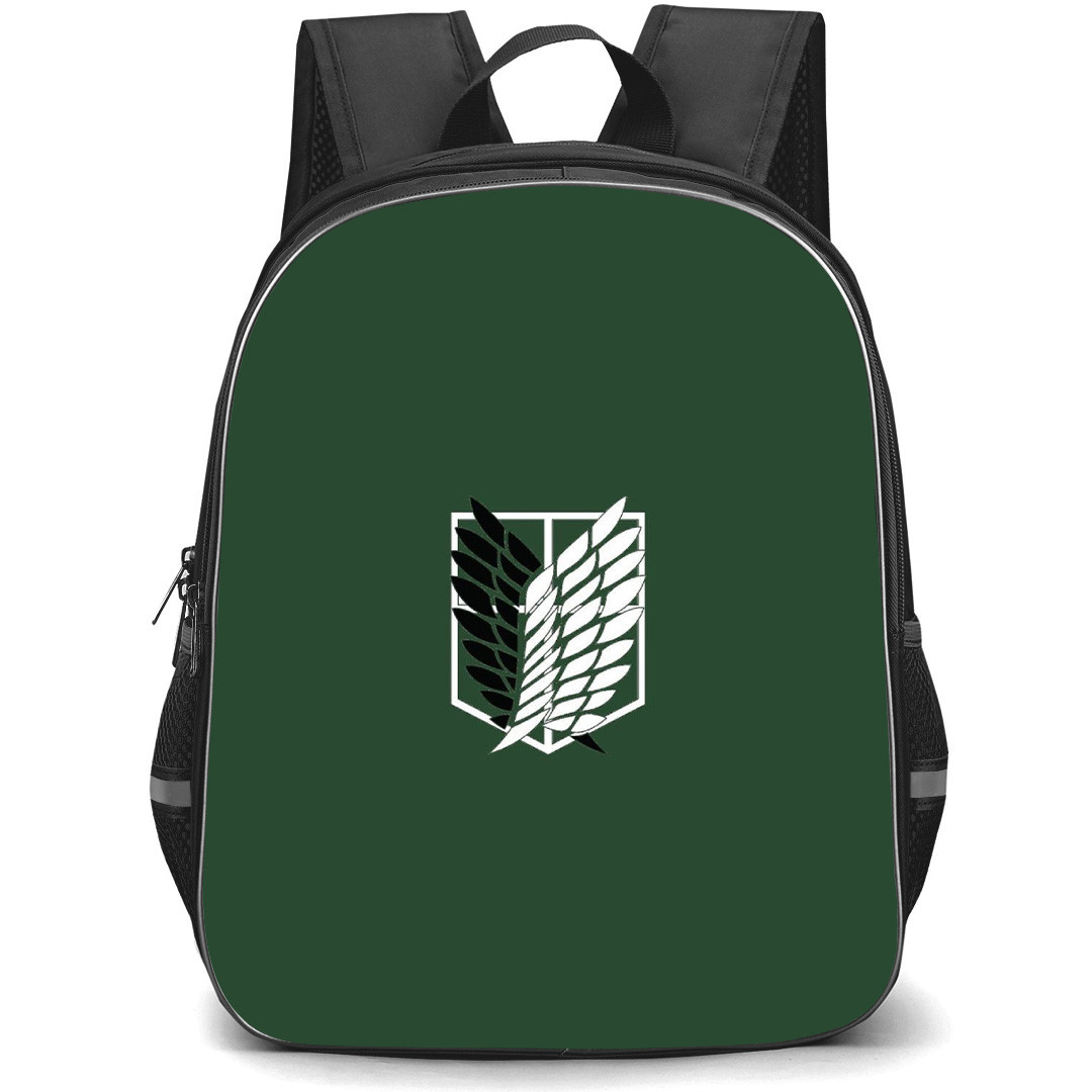 Attack On Titan Backpack StudentPack - Attack on Titan Scouting Legion Logo On Green Background