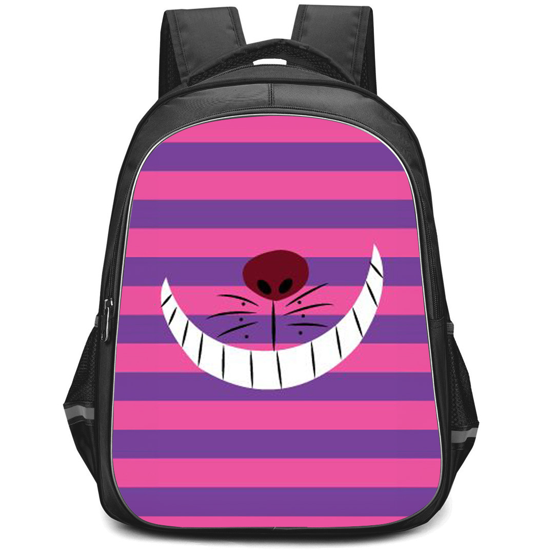 Alice's Wonderland Bakery Cheshire Cat Backpack StudentPack - Cheshire Cat Smile On Pink Purple Background