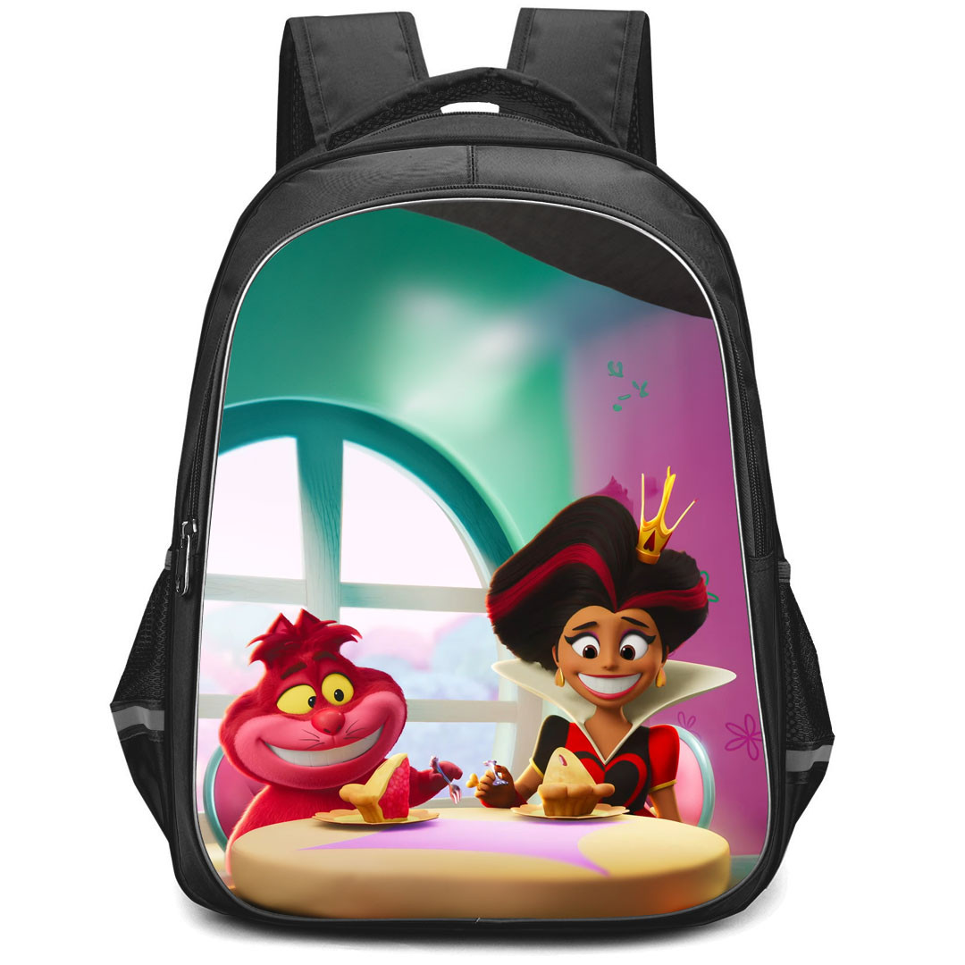 Alice's Wonderland Bakery Backpack StudentPack - Alice's Wonderland Bakery Queen Of Heart And Cheshire Cat Eating Together