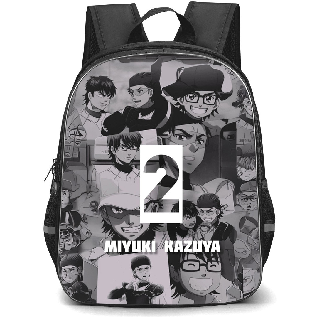 Ace Of The Diamond Miyuki Backpack School Bag StudentPack - Miyuki Number 2 Collage Grayscale Poster