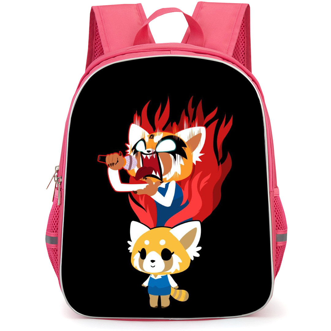 Aggretsuko Backpack School Bag StudentPack - Smile Portrait Evil Singing In Black Background