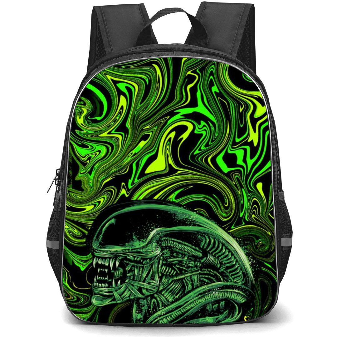 Aliens Backpack StudentPack - Xenomorph Green Black Abstract Background
