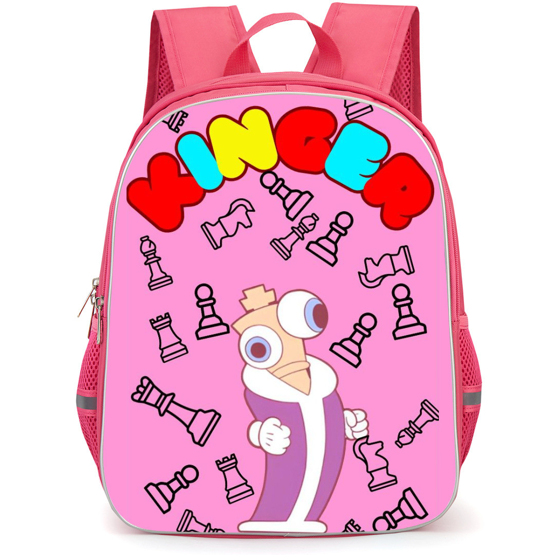 The Amazing Digital Circus Kinger Backpack StudentPack - Kinger Chess Pieces Pink Background