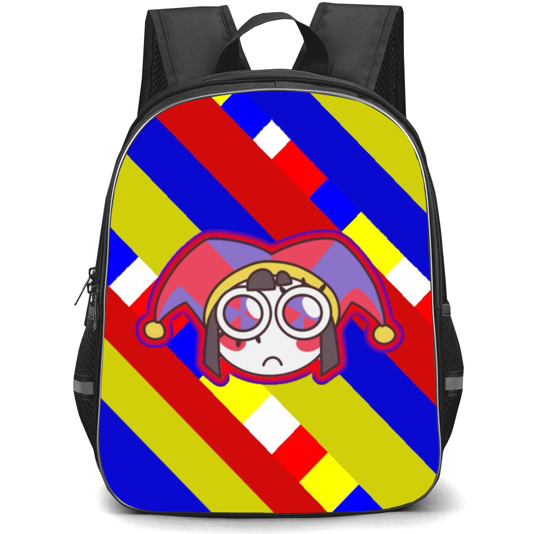 The Amazing Digital Circus Pomni Backpack StudentPack - Pomni Head Colorful Background