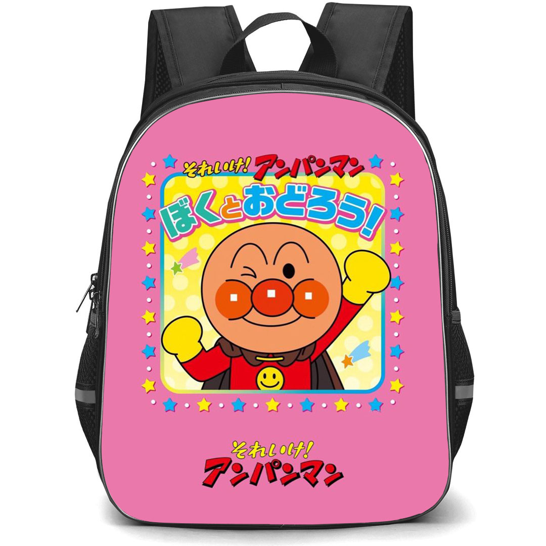 Anpanman Backpack StudentPack - Anpanman Hands Up Pink Background