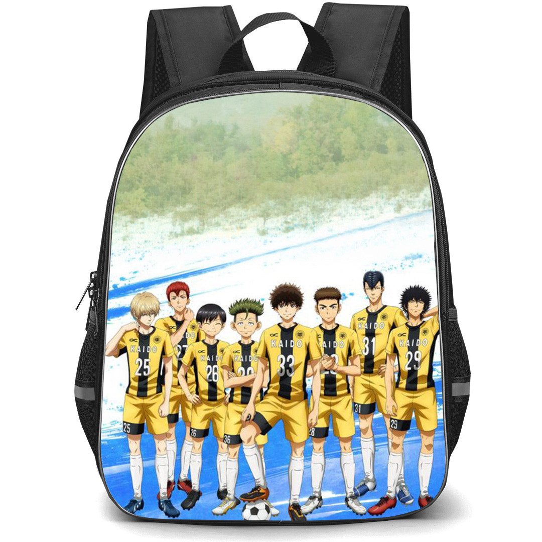 Aoashi Backpack School Bag StudentPack - Characters Fierce Portrait In Blue And White Background