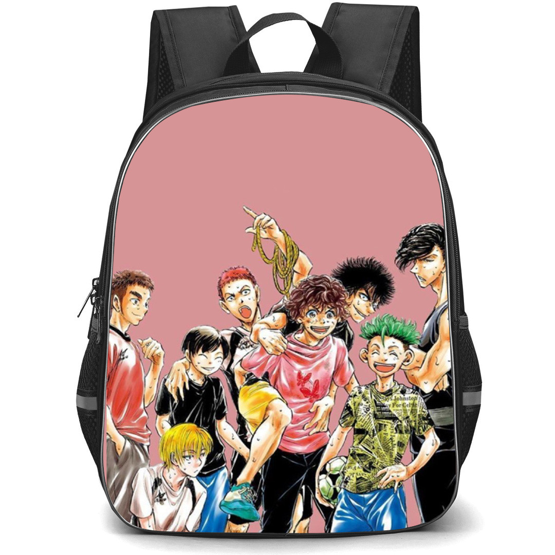Aoashi Backpack School Bag StudentPack - Characters Characters Having Fun Poster In Pink Background