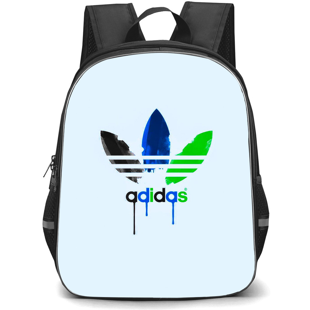 Adidas Backpack School Bag StudentPack - Adidas Logo In Black Blue Green Dripping Paint On White Background