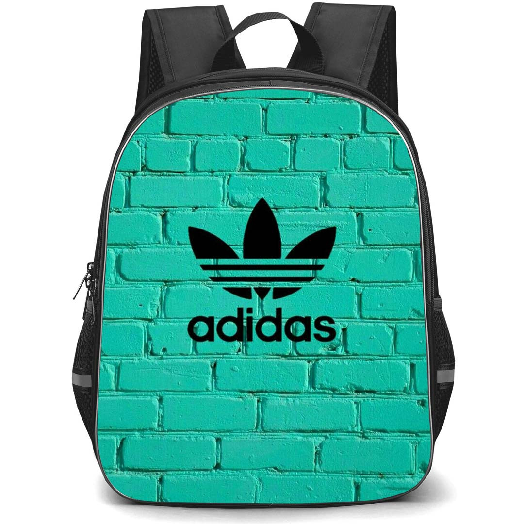 Adidas Backpack School Bag StudentPack - Adidas Logo On Dark Teal Brick Wall Background