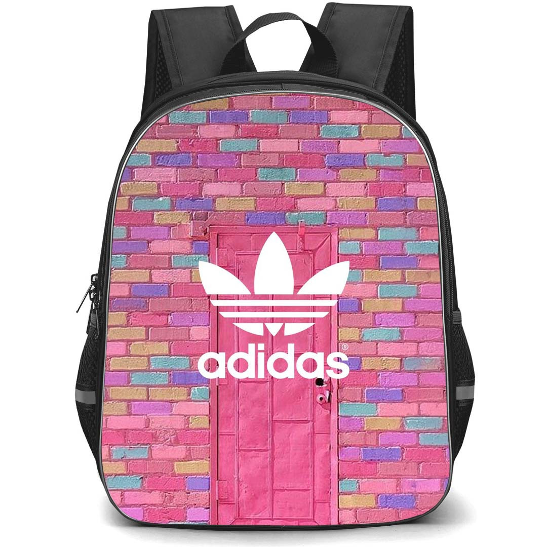 Adidas Backpack School Bag StudentPack - Adidas Logo On Pastel Brick Wall Background