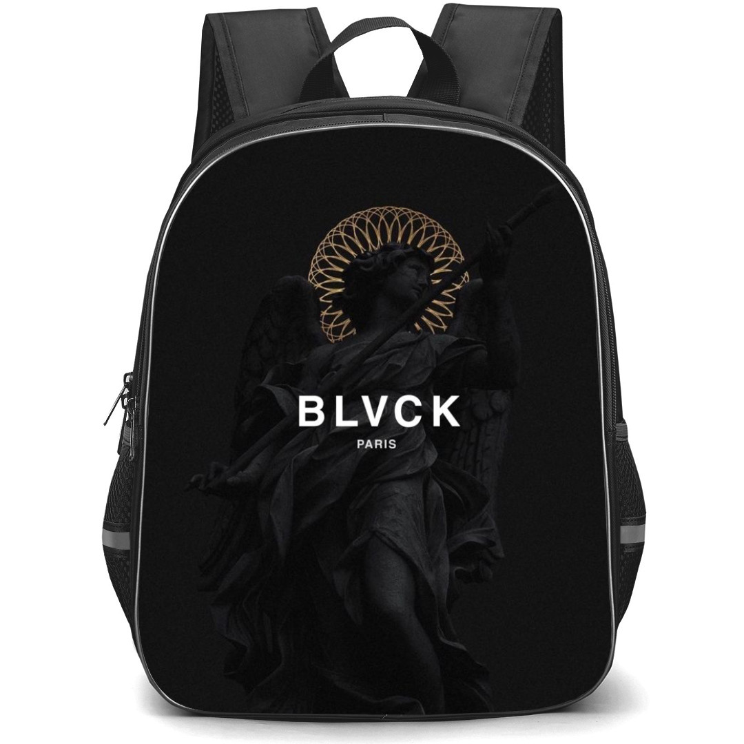 Blvck Paris Backpack StudentPack - Blvck Paris Logo On A Dark Angel Statue Background