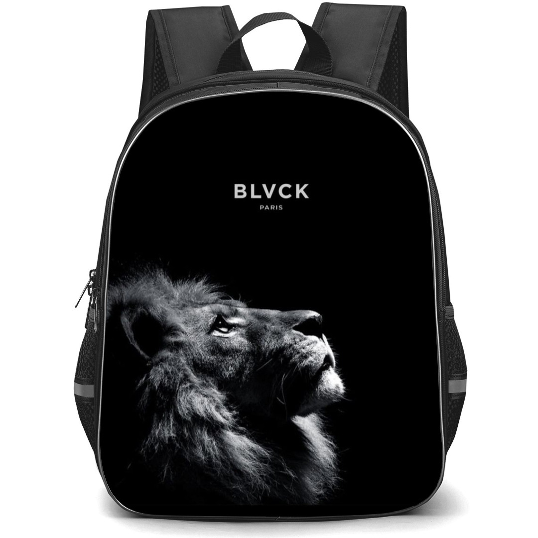 Blvck Paris Backpack StudentPack - Blvck Paris Logo And Lion Looking Up Solid Black Background