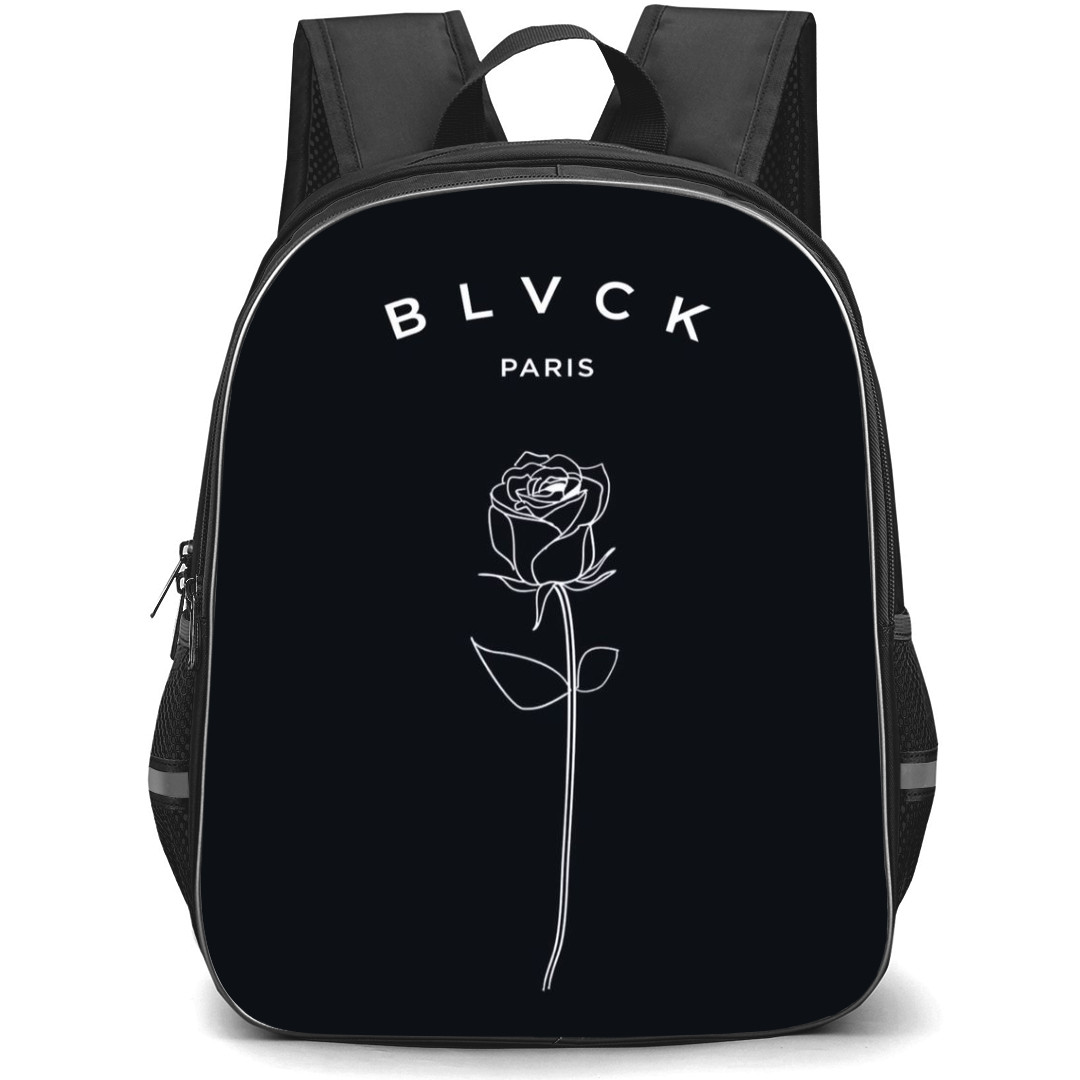 Blvck Paris Backpack StudentPack - Blvck Paris Logo And Minimalistic Black and White Rose Art Poster