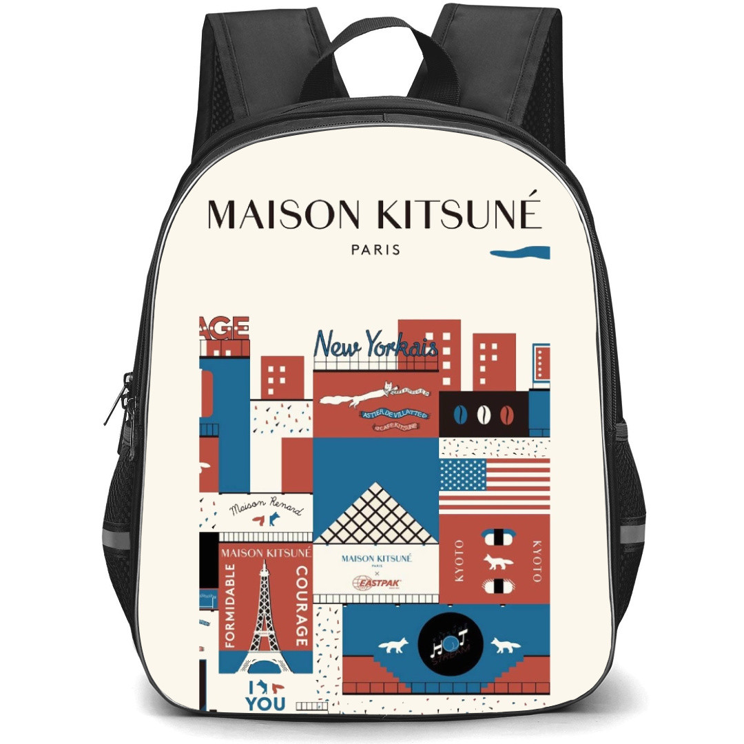 Maison Kitsune Backpack StudentPack - Maison Kitsune Logo Abstract Art White Background