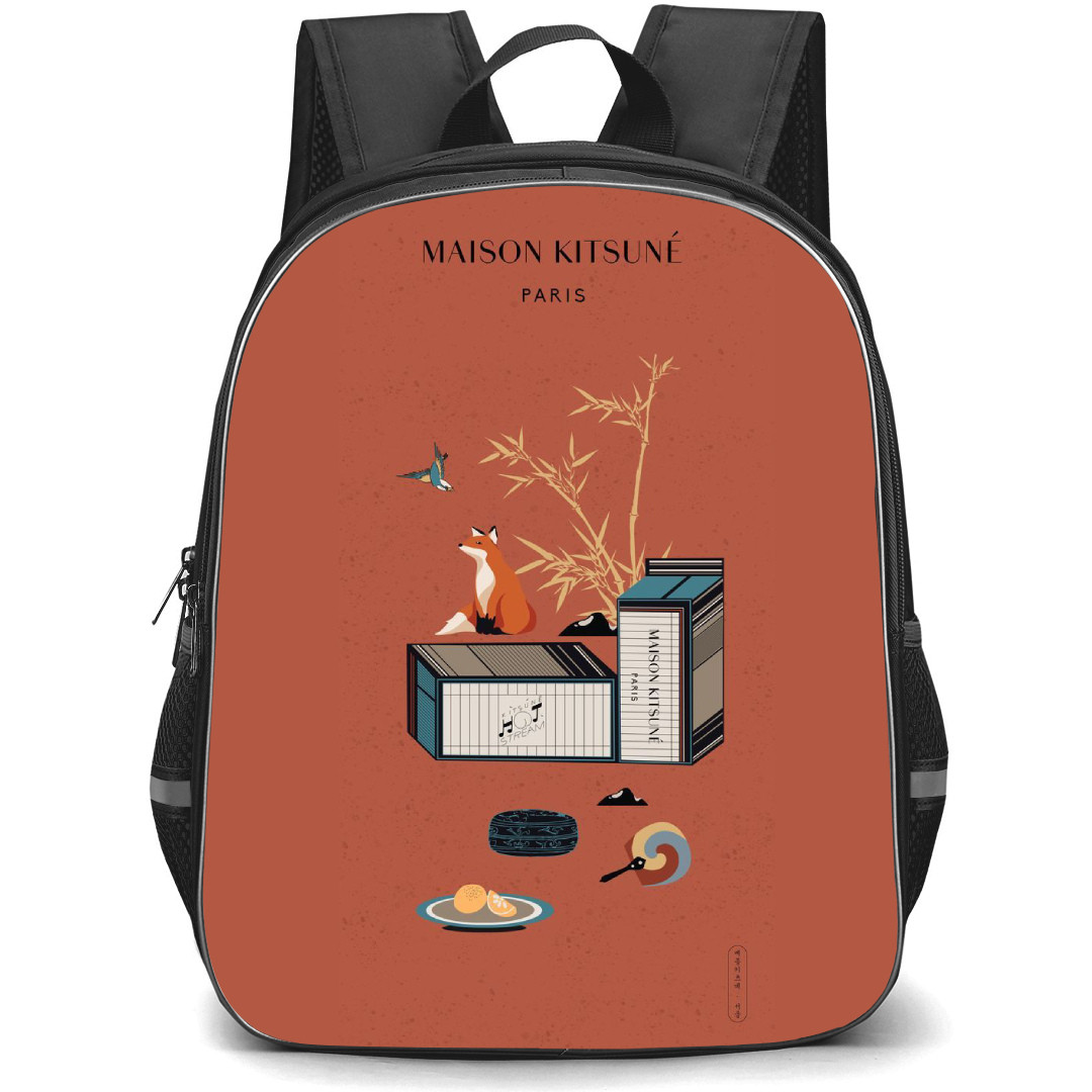 Maison Kitsune Backpack StudentPack - Maison Kitsune Logo Fox Red Background