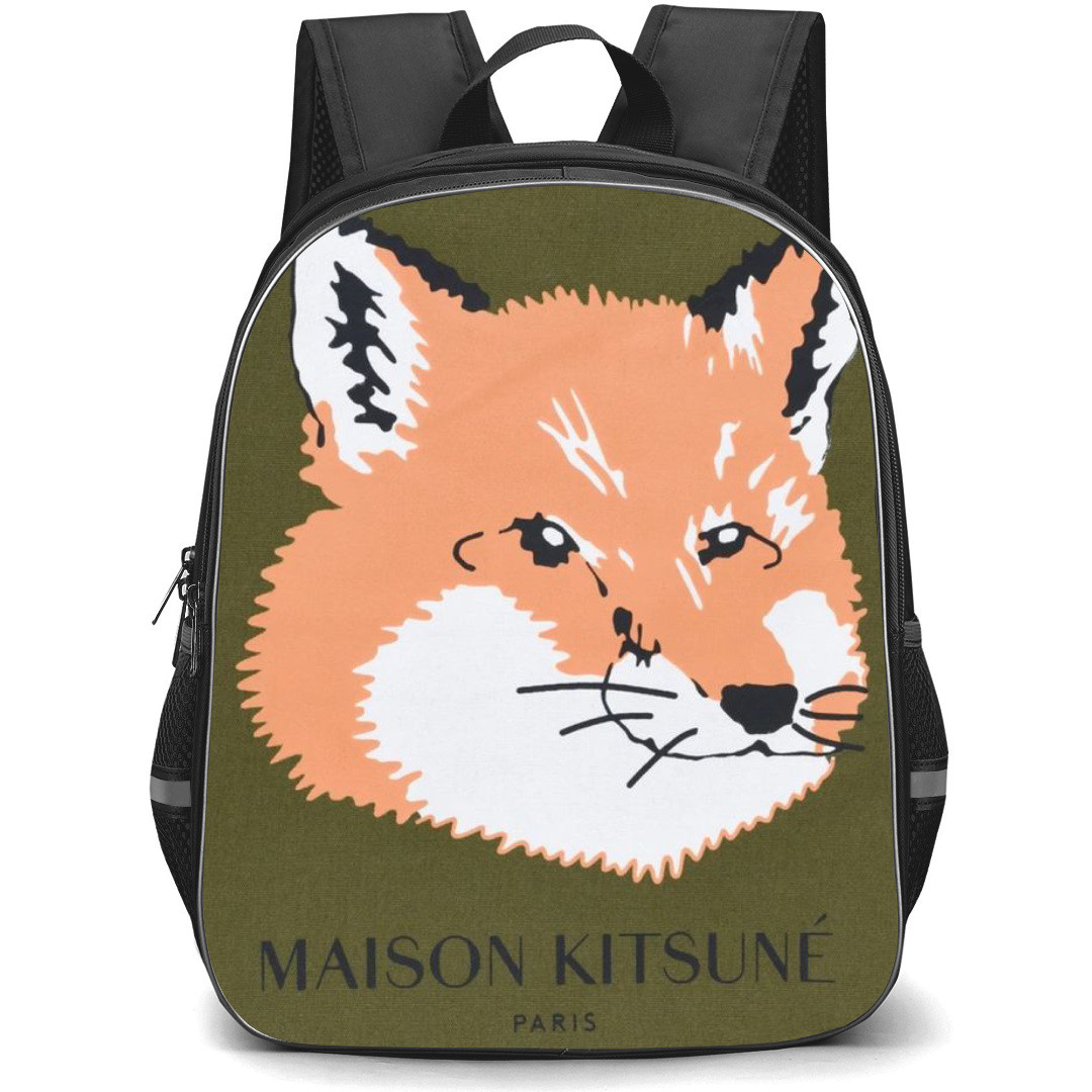 Maison Kitsune Backpack StudentPack - Maison Kitsune Logo Side Portrait Green Background