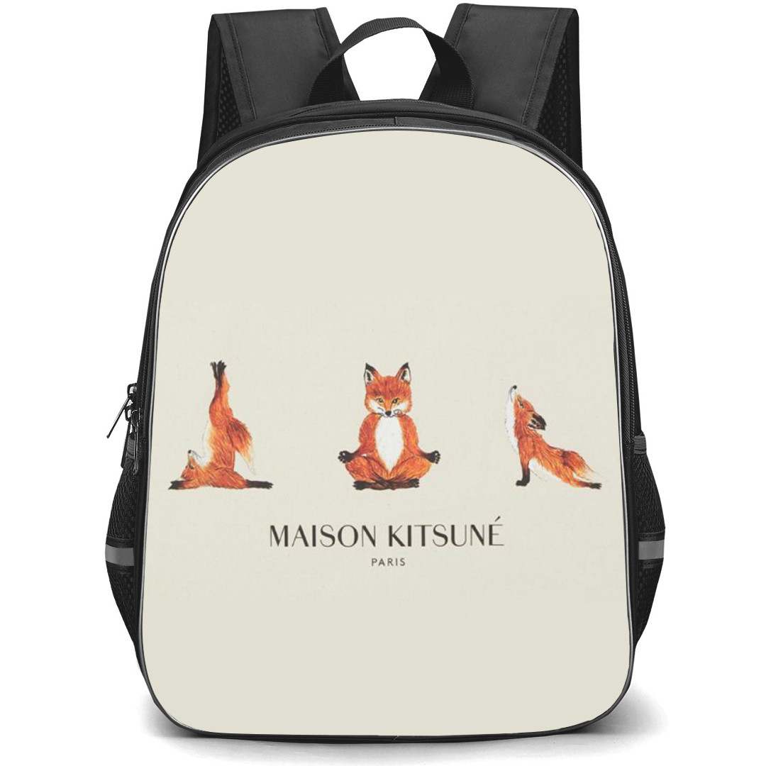 Maison Kitsune Backpack StudentPack - Maison Kitsune Logo Yoga Pose White Background