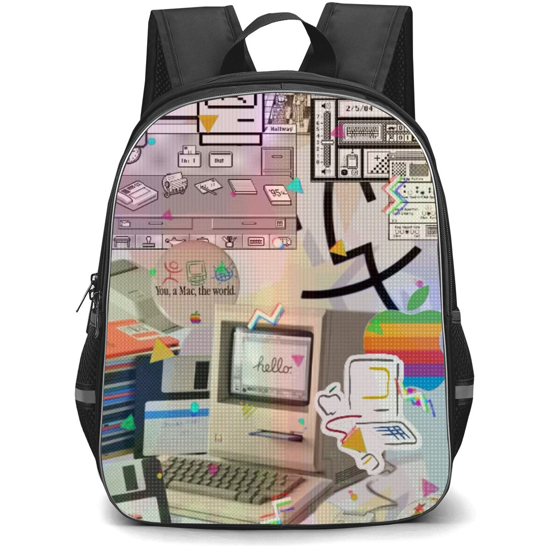 Apple Mac Backpack School Bag StudentPack - Macintosh Classic Icons Collage