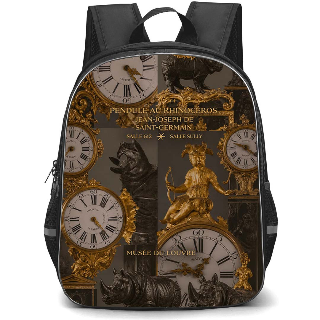 Louvre Backpack School Bag StudentPack - Louvre Jean-Joseph De Saint-Germain Rhinoceros Clock Museum Art