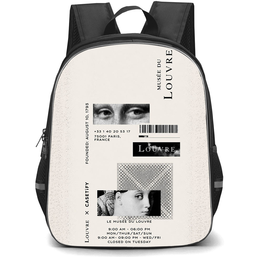 Louvre Backpack School Bag StudentPack - Louvre Monochromatique Minimalist Museum Art