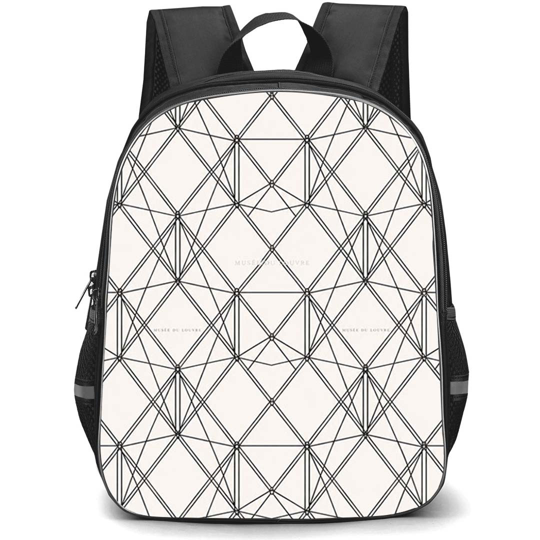 Louvre Backpack School Bag StudentPack - Louvre Pyramid Lattice Pattern Museum Art