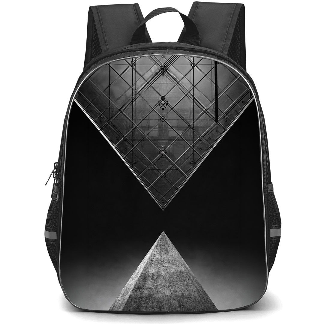 Louvre Backpack School Bag StudentPack - Louvre Pyramid Monochrome Architectural Museum Art