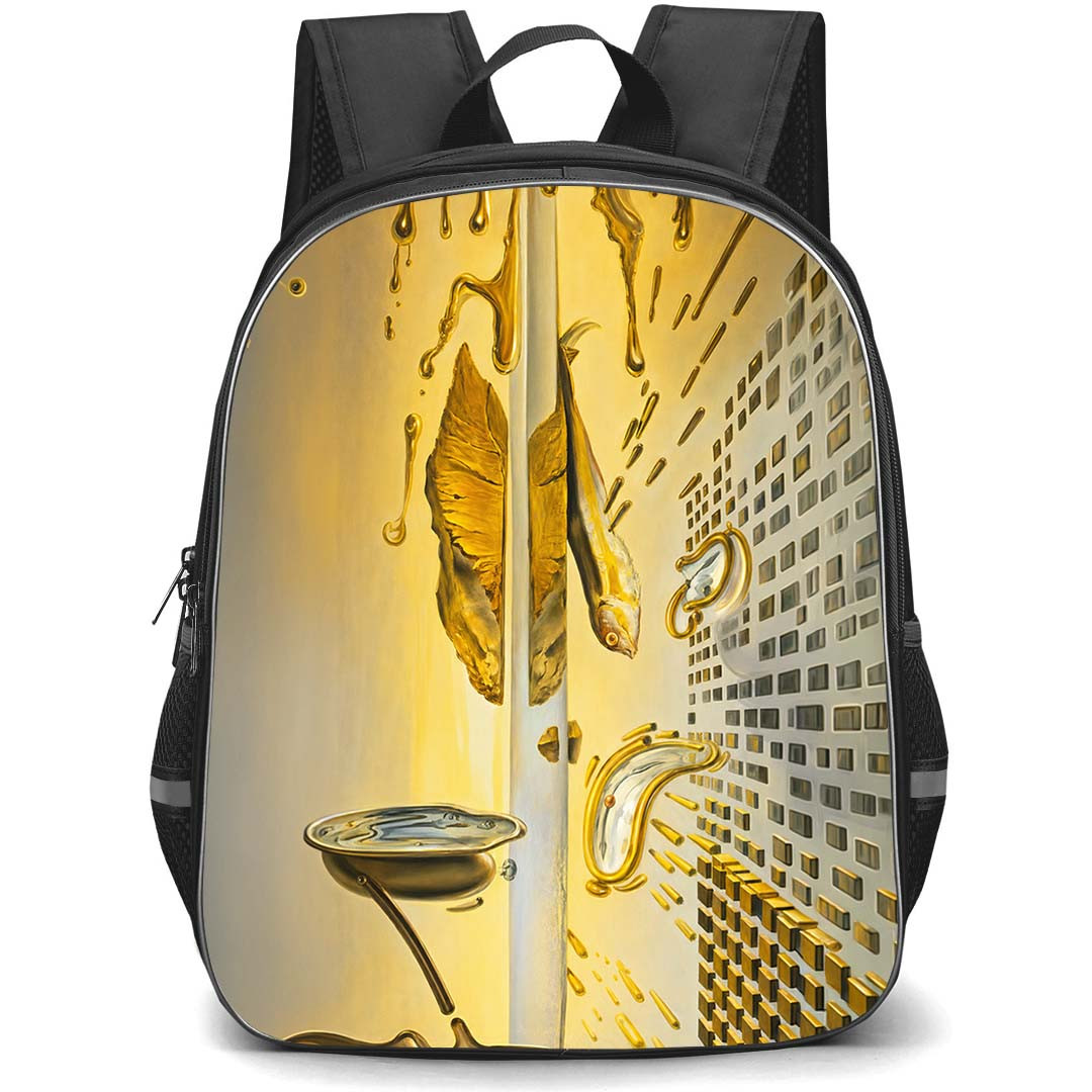Salvador Dali Backpack School Bag StudentPack - Salvador Dali The Corpuscular Persistence of Memory Golden Surreal Poster