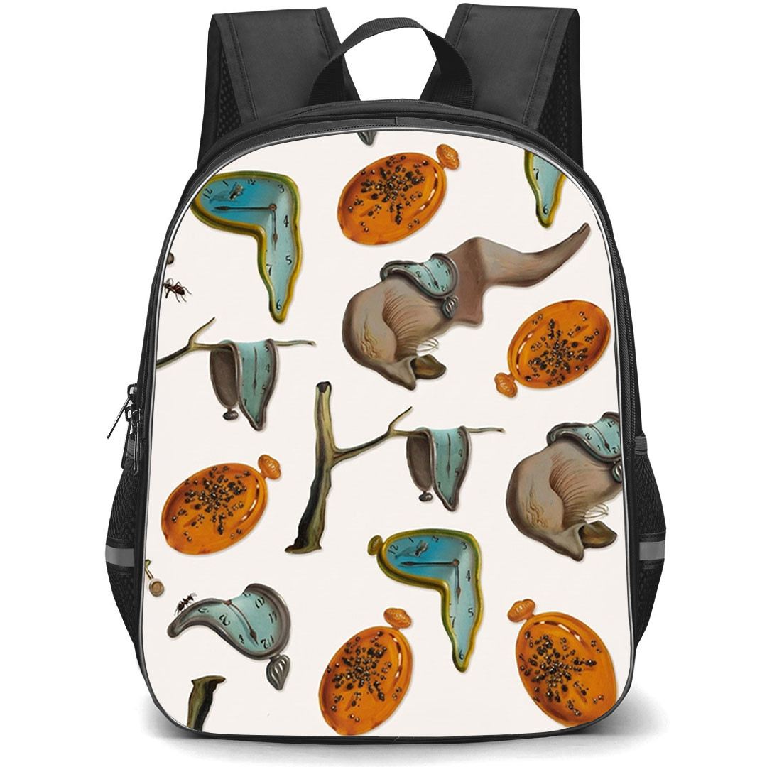 Salvador Dali Backpack School Bag StudentPack - Salvador Dali The Persistence of Memory Pattern Melting Clocks Collage Poster