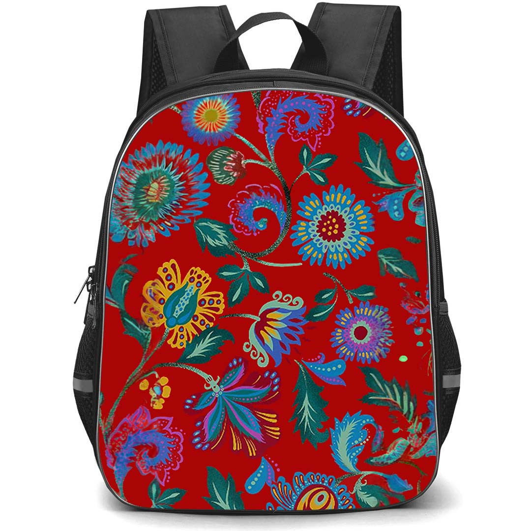 Casely Art Pattern School Backpack StudentPack - Casely Floral Girly Art On Red Background