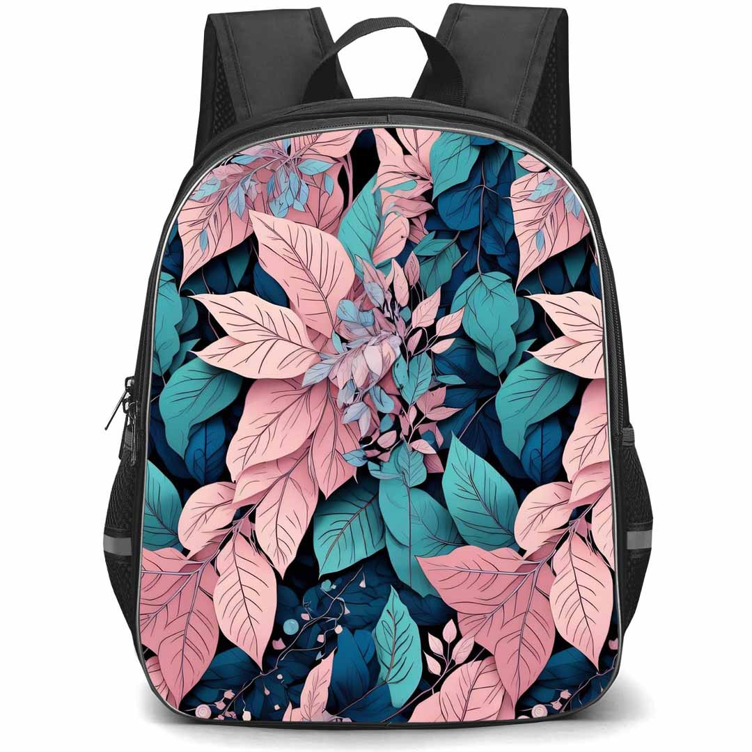 Floral Pattern Art School Backpack StudentPack - Floral Pattern Blue And Pink Leaves Poster