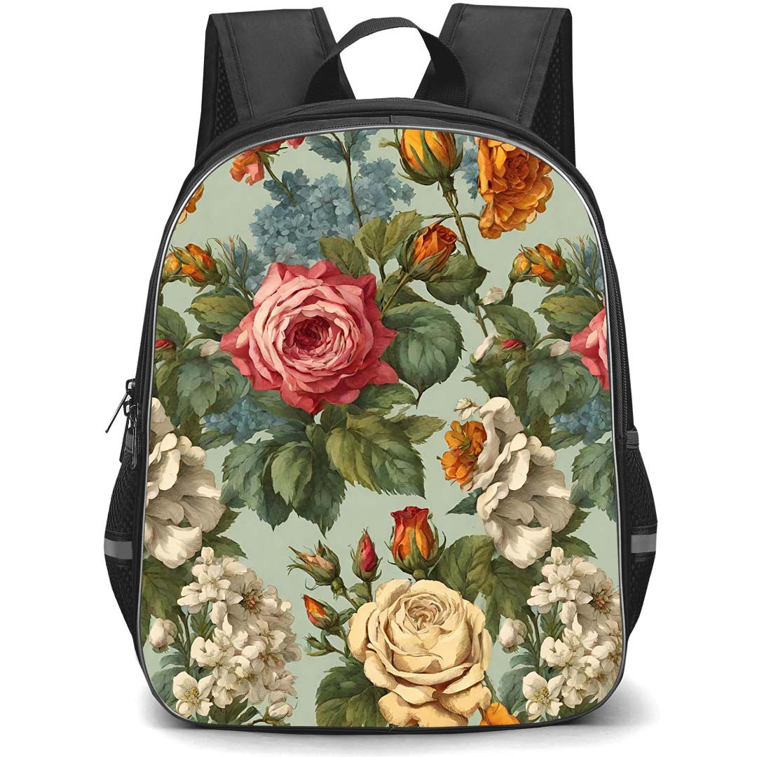 Floral Pattern Art School Backpack StudentPack - Floral Pattern Bright Colors Flowers Vintage Poster