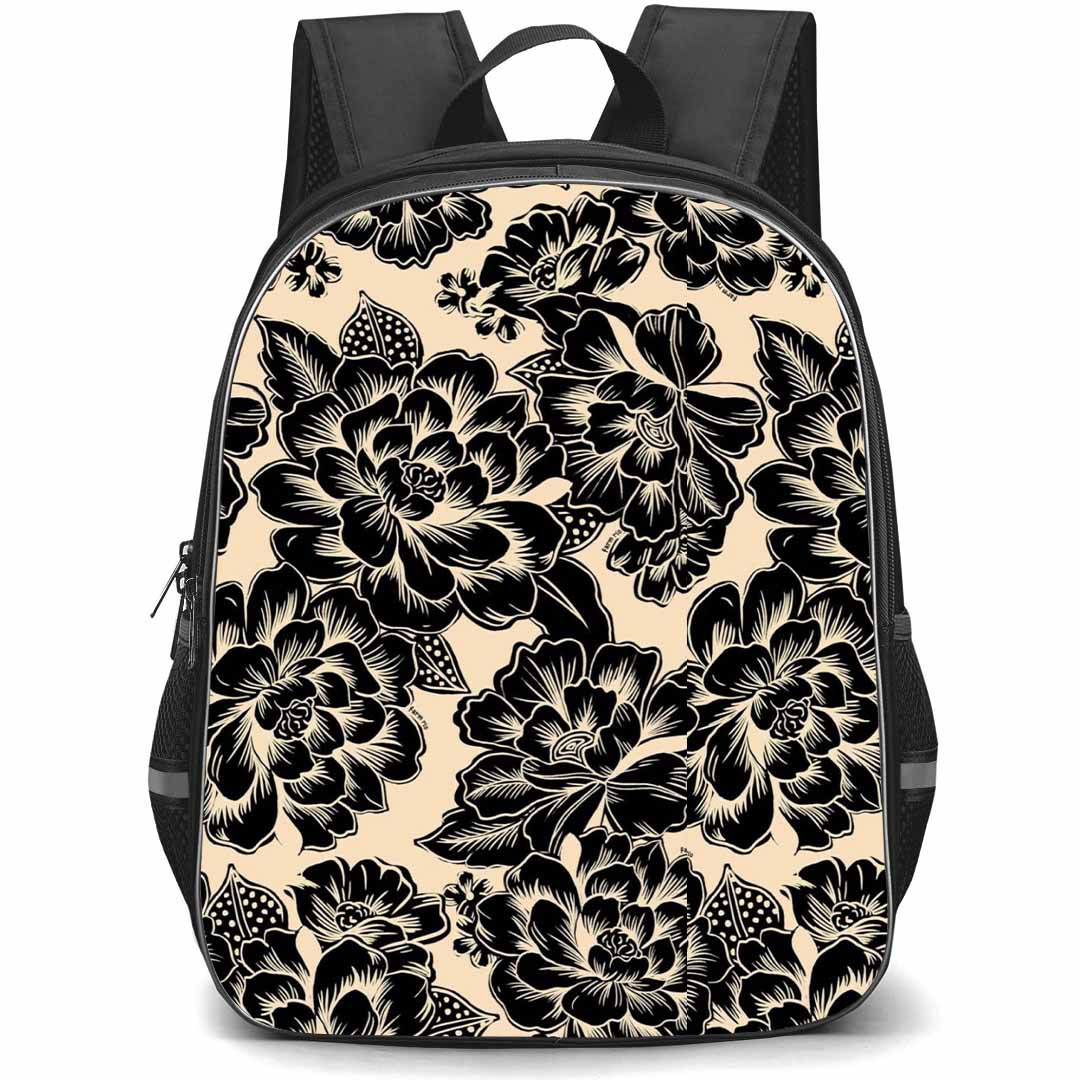 Floral Pattern Art School Backpack StudentPack - Floral Pattern Monochrome Blossoms Poster