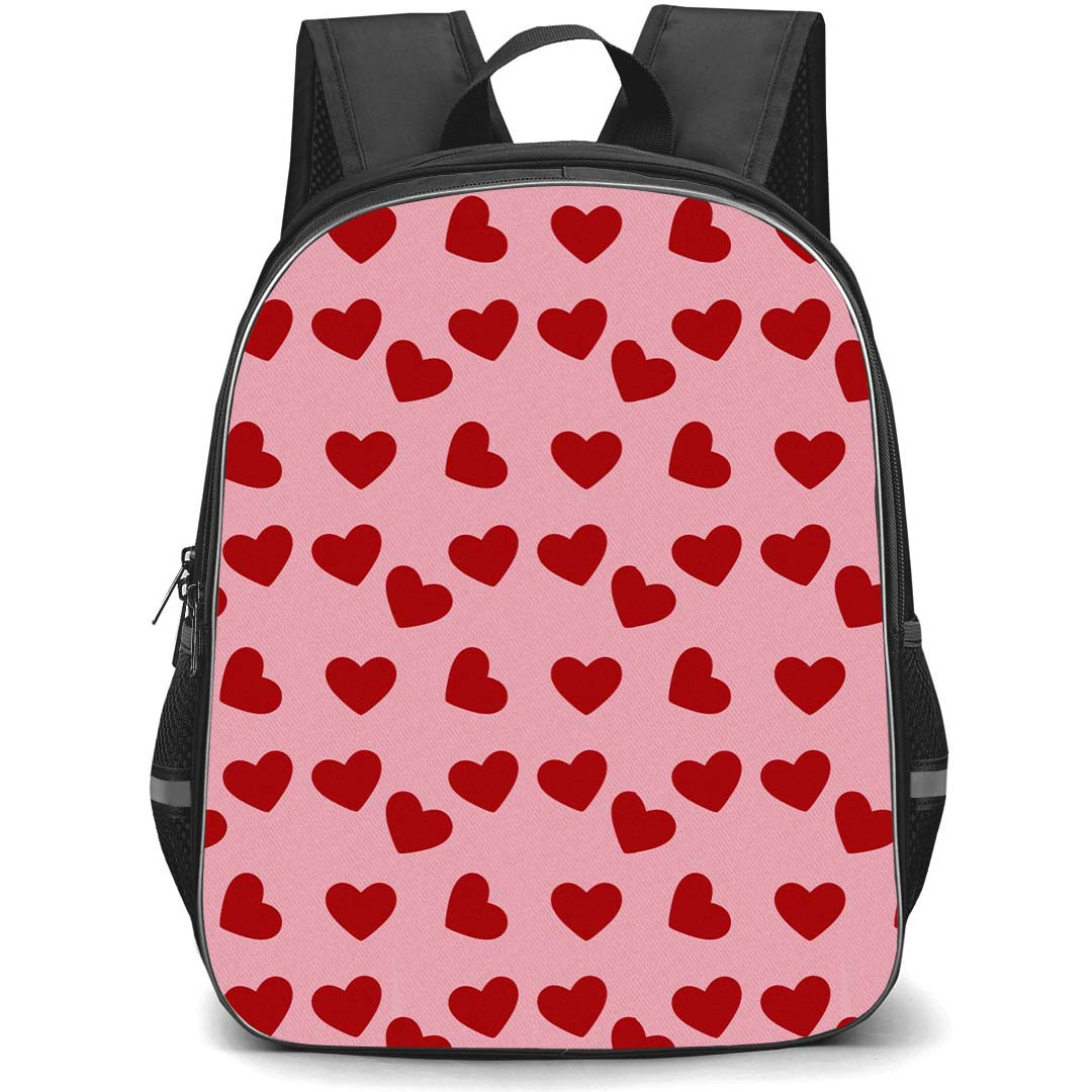 Heart Pattern School Backpack StudentPack - Heart Pattern Cute Red Heart In Pink Background