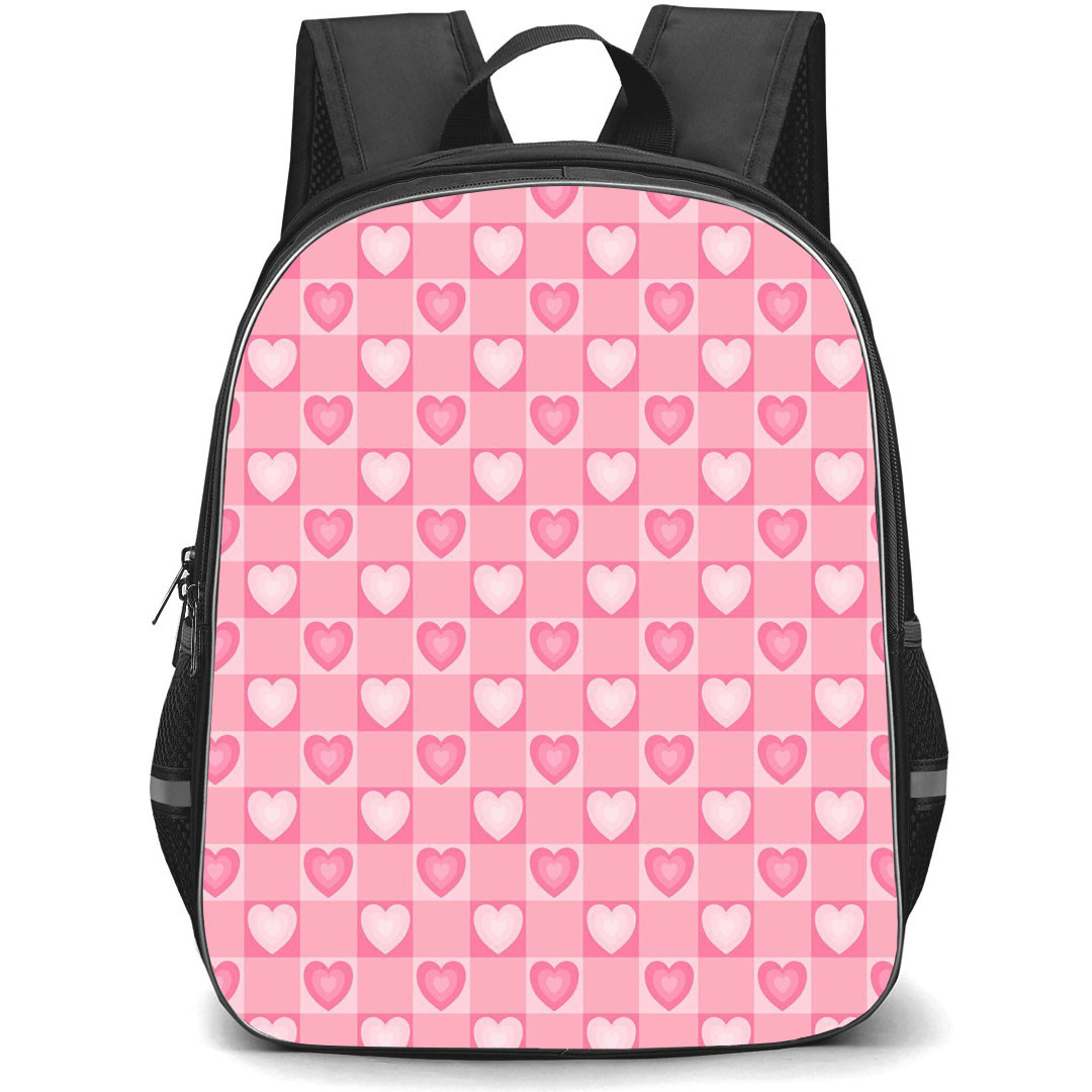 Heart Pattern School Backpack StudentPack - Heart Pattern Pink Heartr in Squares Poster